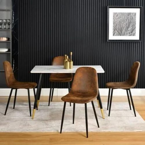 Meubles Cosy Lot De 4 Chaises Scandinave Design Tissu En Daim Marron Pied Métal Noir Salle À Manger(Chaise Uniquement)
