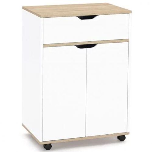 Desserte De Cuisine Cosy Placard Avec Tiroir Bois Blanc Et Plateaux Façon Hêtre L.60 Cm