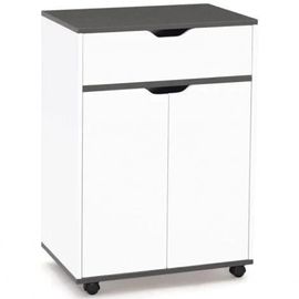 Desserte De Cuisine Cosy Placard Avec Tiroir Bois Blanc Et Plateaux Gris L.60 Cm