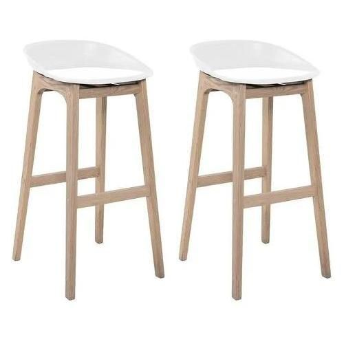 Tabourets D'ilot 65cm Pieds Chêne Assise Plastique Blanc - Lot De 2