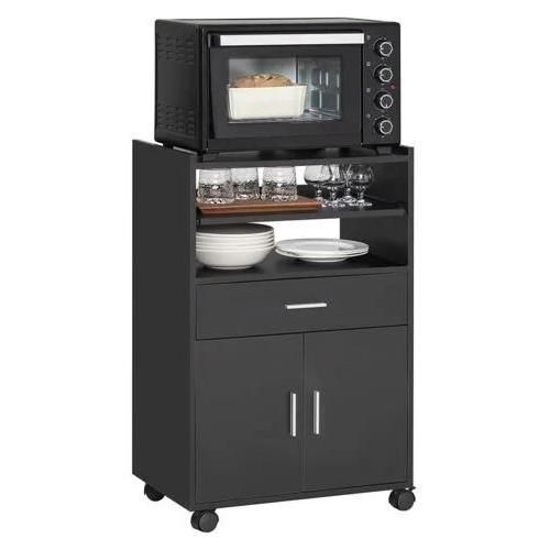 Desserte Micro-Onde 1 Tiroir 2 Portes Effet Bois Noir