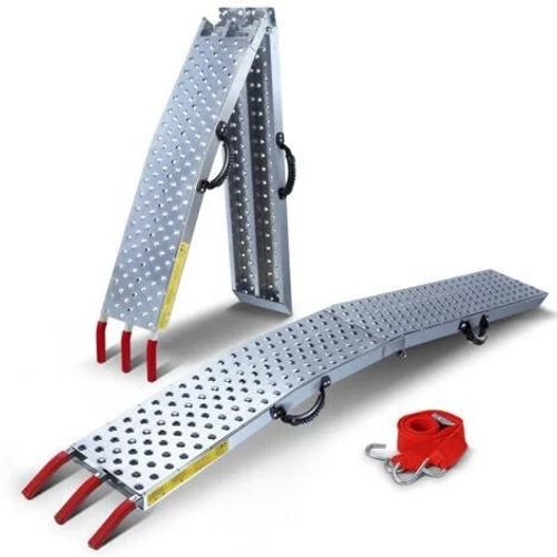 Rampe de chargement pliable 196cm en acier galvanisé - 400kg Max - Antidérapante - Sangles de sécurité à crochet, poignée