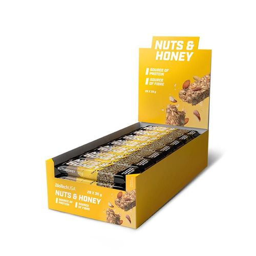 Nuts & Honey (28x35g)|Miel|Barres Énergétiques|Biotech Usa 