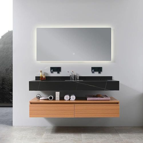 Meuble Salle De Bain Double Vasque Noire Rosa 140 Cm + Miroir
