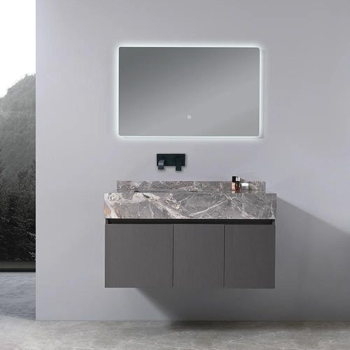 Meuble Salle De Bain Simple Vasque Grise Victoria 100 Cm + Miroir
