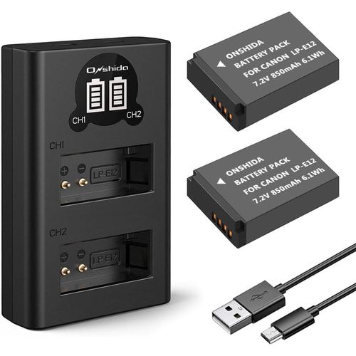 Lp-E12 Batterie De Rechange Avec Chargeur Et Port Micro Usb & Usb-C, 2 Batteries Pour Canon Eos M M2 M10 M50 M100 Eos 100D Eos Rebel Sl1 Eos Kiss X7 Appareil Photo Numérique[ChargeurUsb699]