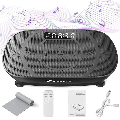 Plateforme Vibrante Noir Merach Avec Télécommande, La Mise En Forme Des Muscles, Contrôle Automatique De La Vitesse, Bluetooth Intégré