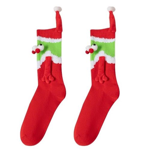 Noël Père Noël Tenant Des Mains Chaussettes Pour Les Femmes Haute Élasticité Douce Respirante Chaussettes Anniversaire Noël Cadeau