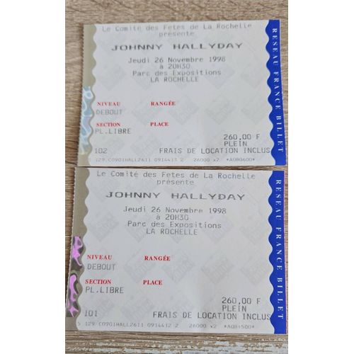 Billet Johnny Hallyday 26/11/1998 À La Rochelle