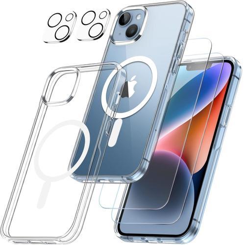 Coque Pour Iphone 15 Et 2 Verres Trempé Écran Et 2 Protections Caméra - Cercle Magnétique Intégré Phonillico®