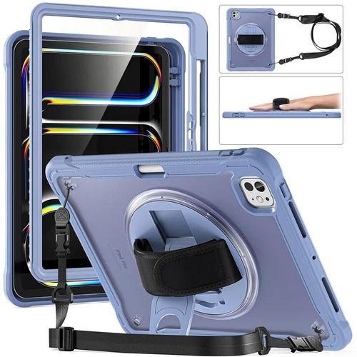 Coque Pour Ipad Pro 11 Pouces M4 (2024) Protection Intégrale Antichoc Avec Bandoulière Et Sangle De Main - Violet - E.F.Connection