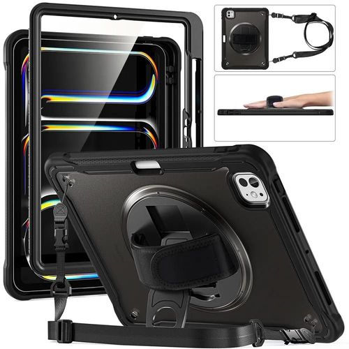 Coque Pour Ipad Pro 11 Pouces M4 (2024) Protection Antichoc Intégrale Hybride Avec Sangle Bandoulière - Noir - E.F.Connection