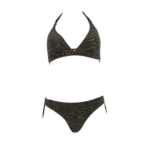 Maillot De Bain 2 Pièces Happy And So Ensemble Triangle Anneau +Culotte Tanga Kaki 42