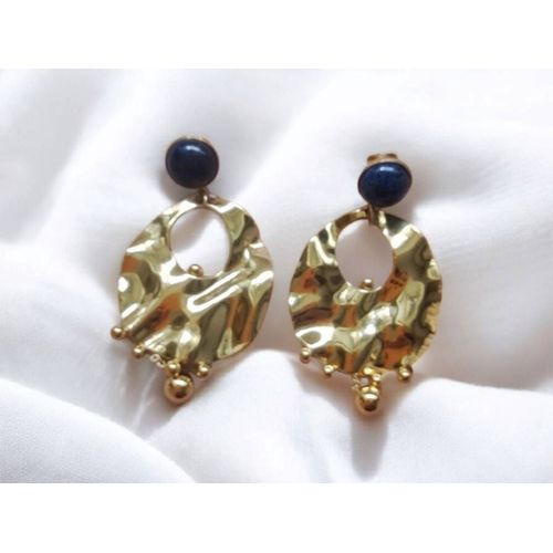Boucles D Oreilles En Acier Inoxydable Dorées Et Pierre Lapis Lazuli