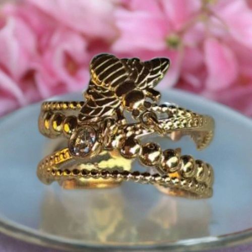 Bague Ajustable Abeille En Acier Inoxydable Doree