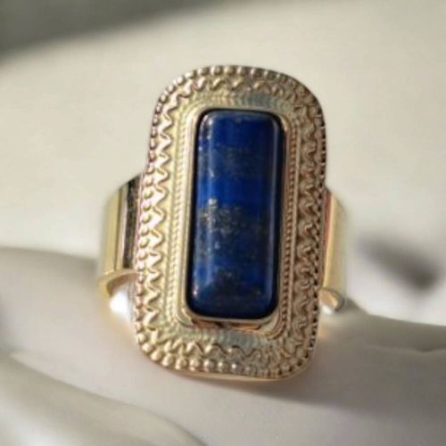 Bague Ajustable En Acier Inoxydable Dorée Avec Pierre Lapis Lazuli