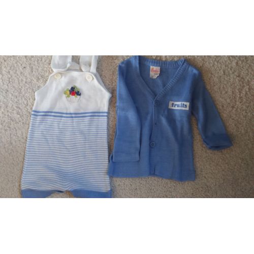 Joli Ensemble Bébé Fille Salopette &#43 Gilet Assorti Motif Fruits Taille 12 Mois