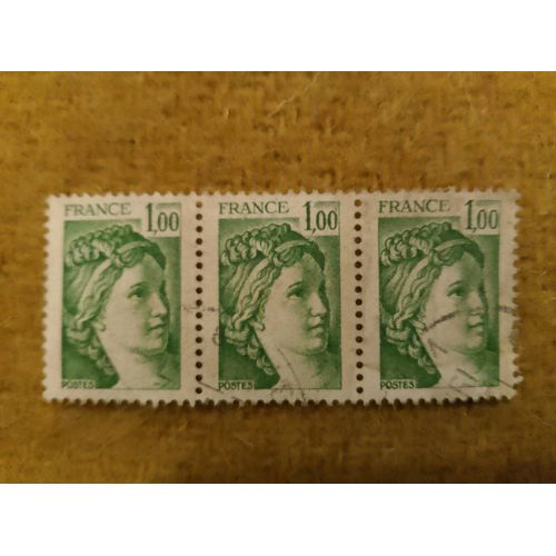 Timbres Oblitérés France 1,00 Marianne Verts.