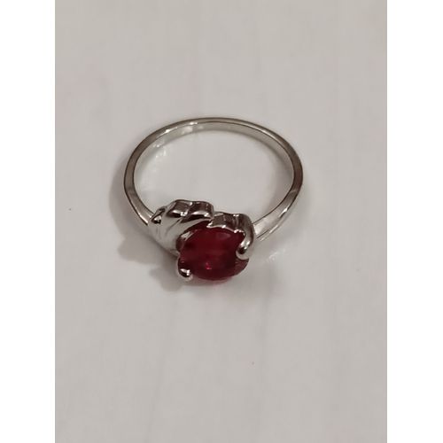 Bague Métal Argenté,Aile,Strass Rond Rouge,Taille 16.56 Mm