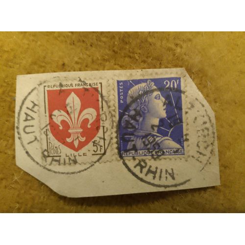 Timbres Oblitérés République Française 5f Lille+Marianne 20f Bleue.