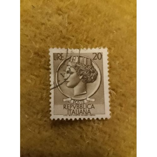 Timbre Oblitéré Lire 20 Poste Republica Italiana Syracuse Marron Rare Série.