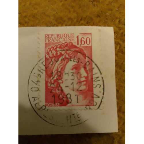 Timbre Oblitéré République Française 1,60 Marianne Rouge.