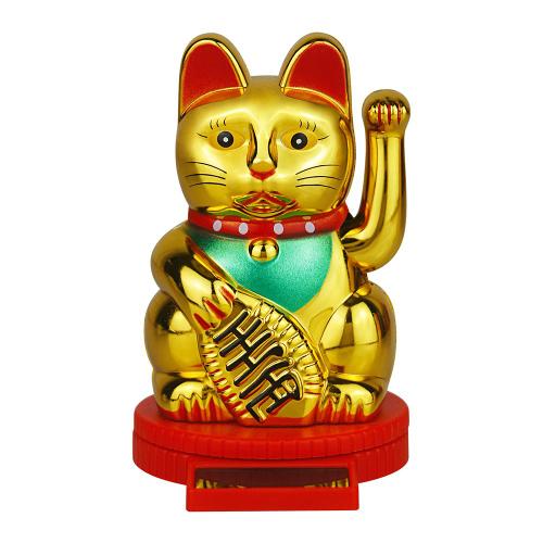 Chat porte-bonheur solaire Maneki Neko, chat porte-bonheur chinois accueillant, agitant la main, faisant signe de fortune, figurine pour la décoration intérieure - or