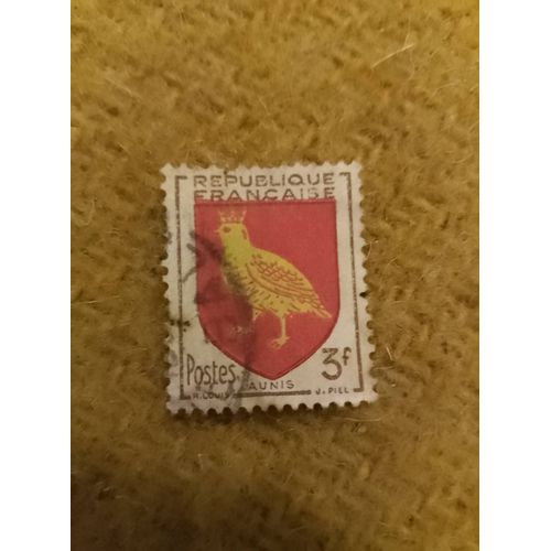 Timbre Oblitéré République Française 3f Aunis Rouge.