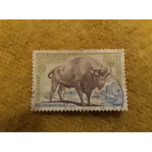 Timbre Oblitéré République Française 0,40 Bison D Europe Coloré 1974.