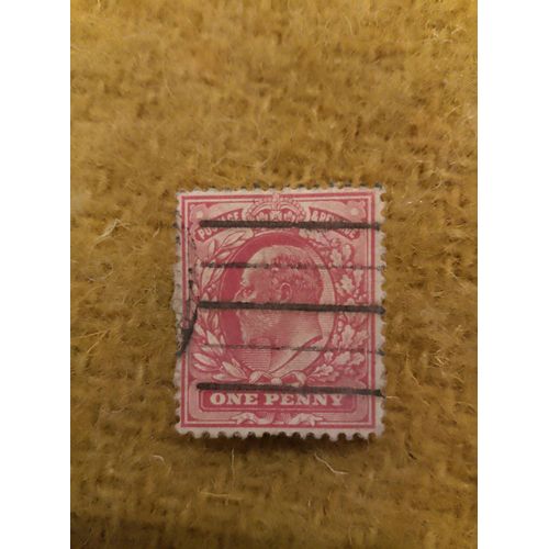 Timbre Oblitéré Postage & Revenue One Penny Édouard 7 Rouge.