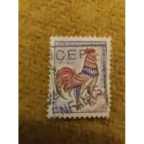 Timbre Oblitéré République Française 0,25 Coq Coloré.