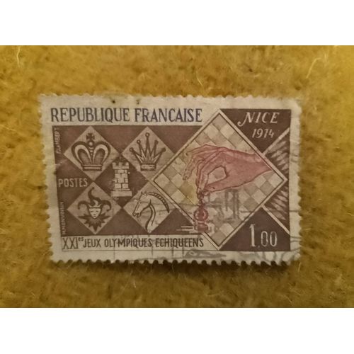 Timbre Oblitéré République Française Nice 1974 1,00 21 Ème Jeux Olympiques Echiqueens.