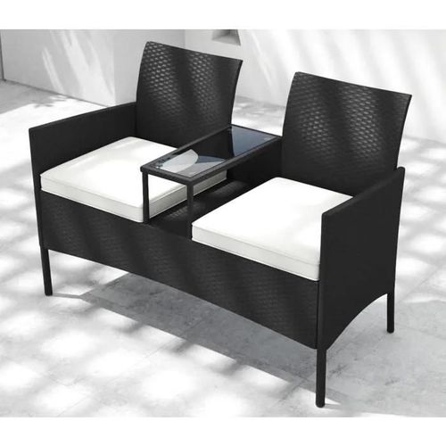 Costway Ensemble 3 Pcs Table Intégrée Et Chaises De Jardin En Rotin Pe, 2 Places, Coussins Doux Et Plateau En Verre Trempé, Blanc