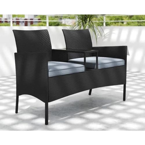 Costway Ensemble 3 Pcs Table Intégrée Et Chaises De Jardin En Rotin Pe, 2 Places, Coussins Doux Et Plateau En Verre Trempé, Gris