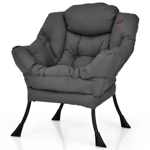 Costway Fauteuil Rembourré Paresseuse Moderne En Tissu Polyester - Cadre Métallique - Accoudoirs Et Poche Latérale Gris