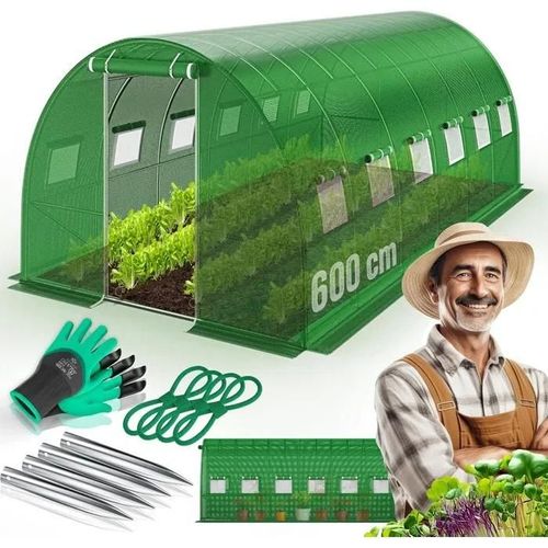 Serre En Film Stable Avec 12 Fenêtres Avec Moustiquaire Et Porte Tunnel De Jardin Avec Cadre En Acier Galvanisé