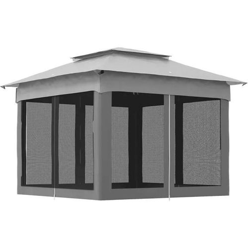 Tonnelle Jardin Exterieur Barnum Pliant, 3 X 3 M, Métal Polyester, Imperméabilisé Anti Uv, Moustiquaires, Sac De Transport, Gris