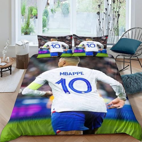 Kylian Mbapp¨¦ Captain Housse De Couette Enfant, France Football Star Parure De Lit King£¨Xcm£© En Microfibre Avec Fermeture ¨¦Clai Pour Fille Avec Taie D