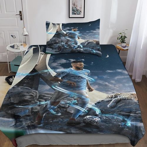 Riyad Mahrez Parure De Lit En D Pour Enfants Et Adultes Football Stars Pi¨¨Ces Ensemble De Housses De Couettes En Microfibre Douce Avec Fermeture ¨¦Cla