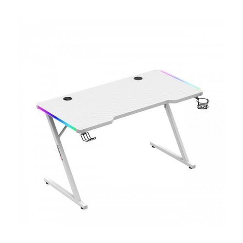 Bureau Gaming Huzaro Hero 2.5 Led Rvb Blanc, 120x60x75cm Panier À Boissons, Crochet Casque, Bureau Pc, Informatique, Pc Gaming