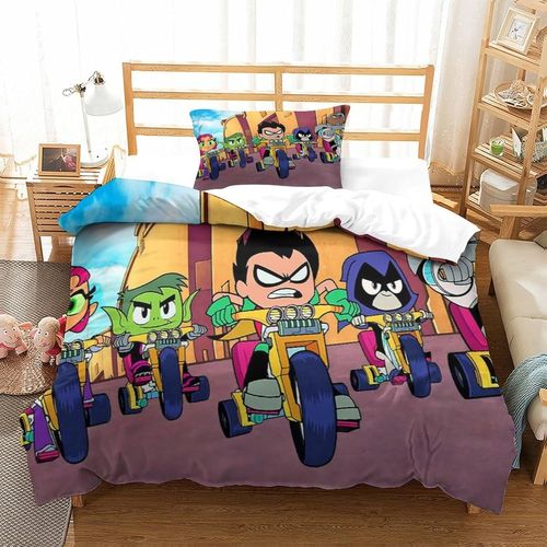 Teen Titans Go! Impression En D Housse De Couette£¬Couette Microfibre Avec Fermeture Eclair Enfants Adultes£¬Anime Ensemble De Housse De C Ouette