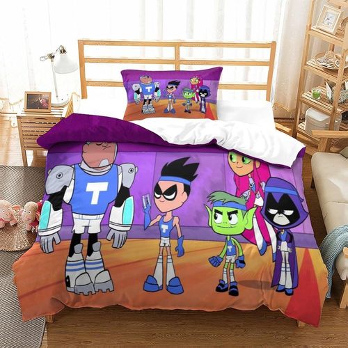 Teen Titans Go! Impression En D Housse De Couette£¬Couette Microfibre Avec Fermeture Eclair Enfants Adultes£¬Anime Ensemble De Housse De C Ouette