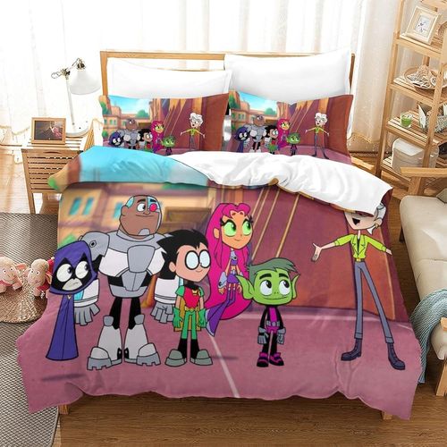 Teen Titans Go! Impression En D Housse De Couette£¬Couette Microfibre Avec Fermeture Eclair Enfants Adultes£¬Anime Ensemble De Housse De C Ouette