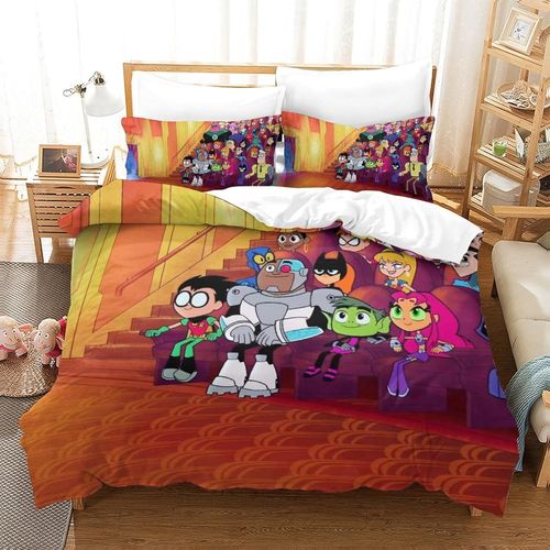 Teen Titans Go! Impression En D Housse De Couette£¬Couette Microfibre Avec Fermeture Eclair Enfants Adultes£¬Anime Ensemble De Housse De C Ouette