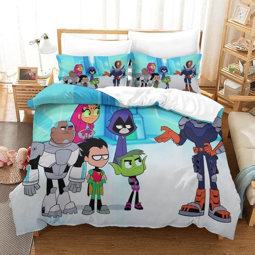 Teen Titans Go! Impression En D Housse De Couette£¬Couette Microfibre Avec Fermeture Eclair Enfants Adultes£¬Anime Ensemble De Housse De C Ouette