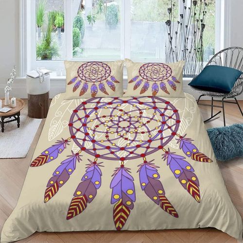 Housse De Couette X Cm Attrape-Rêves Coloré Plume Parure De Lit En Léger Et Doux Personnes Avec Fermeture Éclair Et Taies D'oreiller X