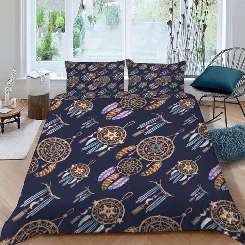 Housse De Couette X Cm Attrape-Rêves Coloré Plume Parure De Lit En Léger Et Doux Personnes Avec Fermeture Éclair Et Taies D'oreiller X