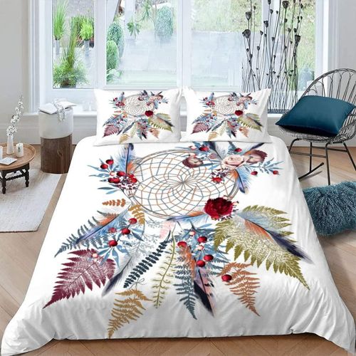 Housse De Couette X Cm Attrape-Rêves Coloré Plume Parure De Lit Adulte Avec Fermeture Eclaire Microfibre Ensemble De Literie + Taies D'oreille
