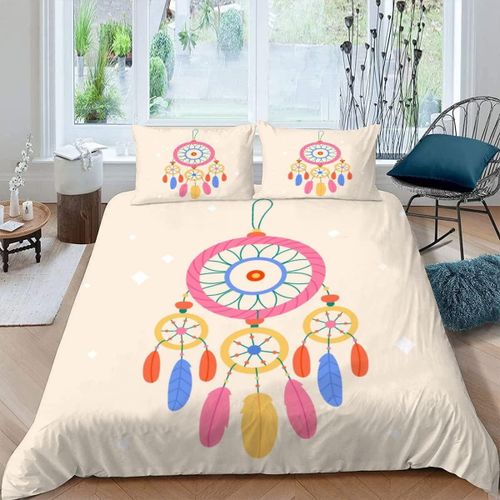 Housse De Couette X Cm Attrape-Rêves Coloré Plume Parure De Lit En Léger Et Doux Personnes Avec Fermeture Éclair Et Taies D'oreiller X