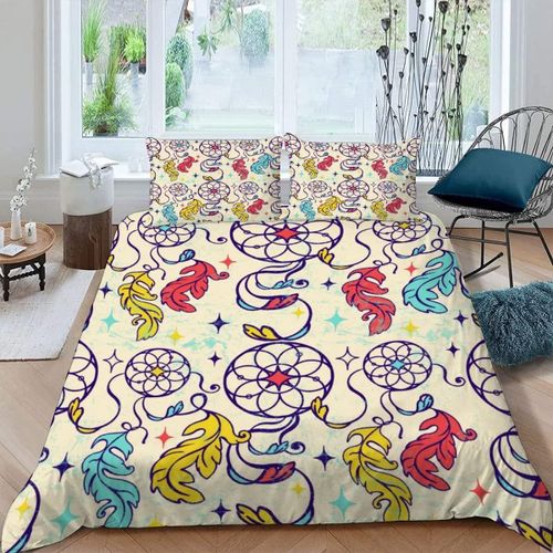 Housse De Couette X Cm Attrape-Rêves Coloré Plume Parure De Lit Adulte Avec Fermeture Eclaire Microfibre Ensemble De Literie + Taies D'oreille